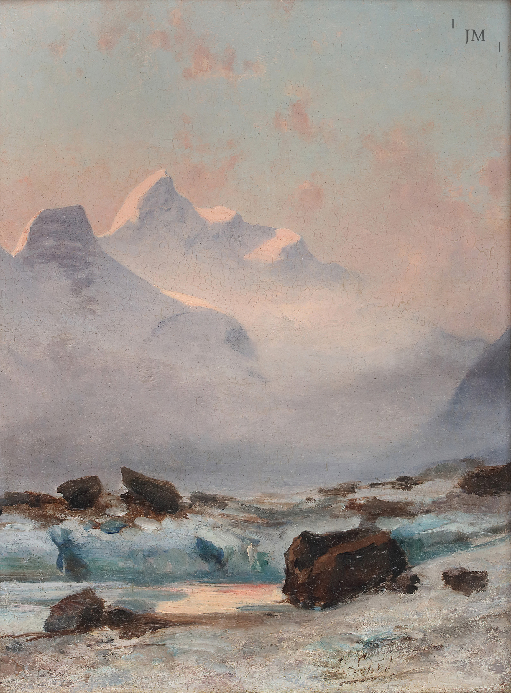 Sunset on the Jungfrau seen from Concordia on the Aletsch Glacier, Bernese Oberland, Switzerland